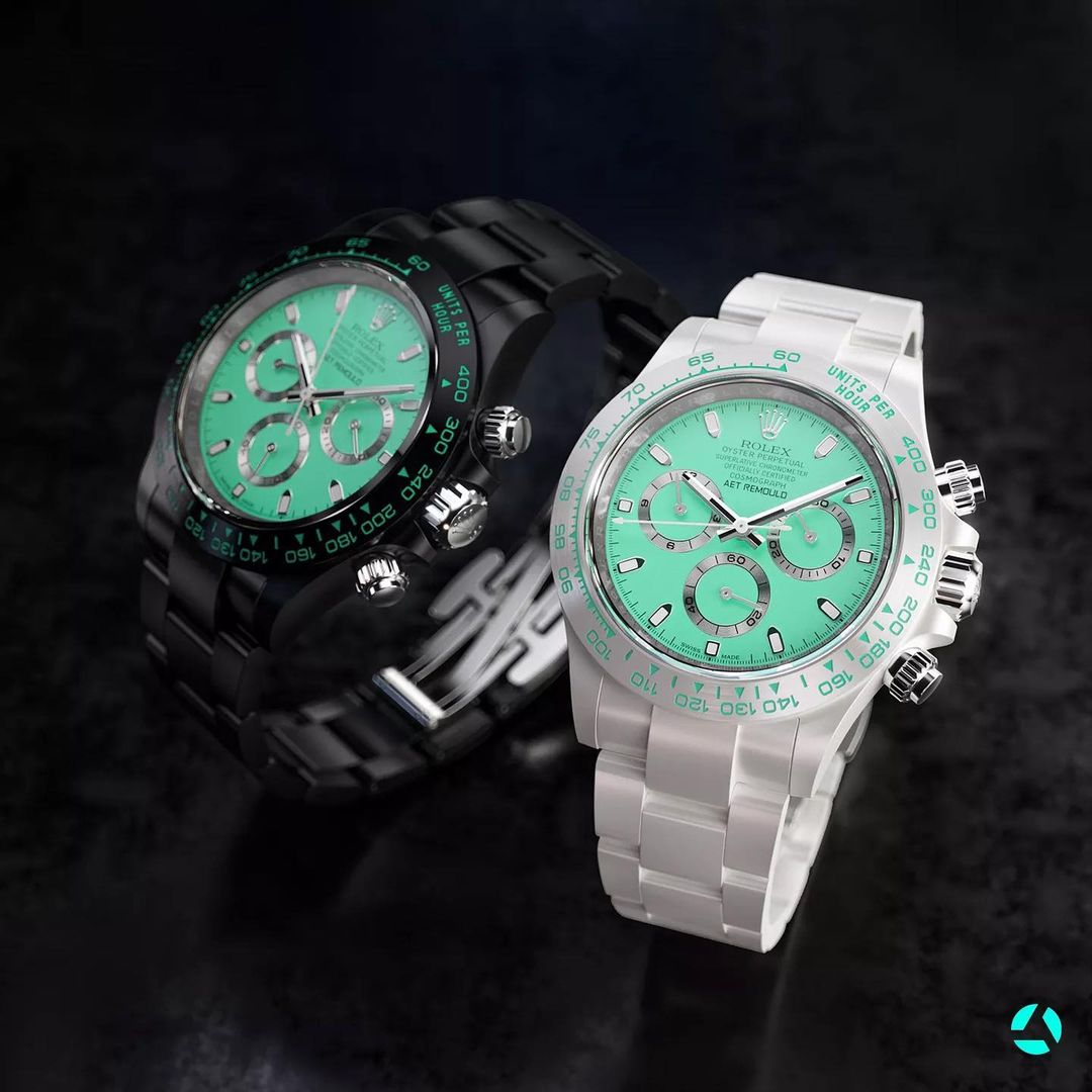 AET REMOULD Rolex Daytona BISCAY GREEN WHITE CERAMIC | WORLDTIMER