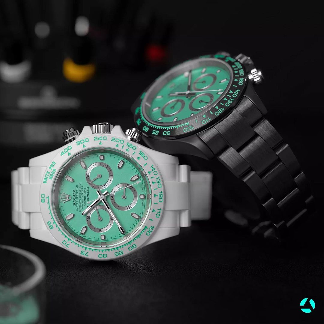 AET REMOULD Rolex Daytona BISCAY GREEN WHITE CERAMIC | WORLDTIMER