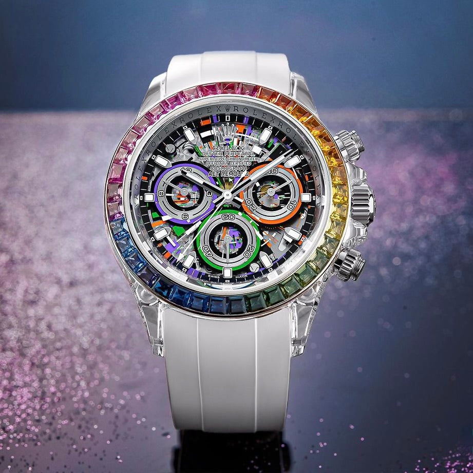 AET REMOULD 彩虹圈 勞力士 地通拿 AFTER-RAIN 藍寶石水晶透明手錶 | WORLDTIMER