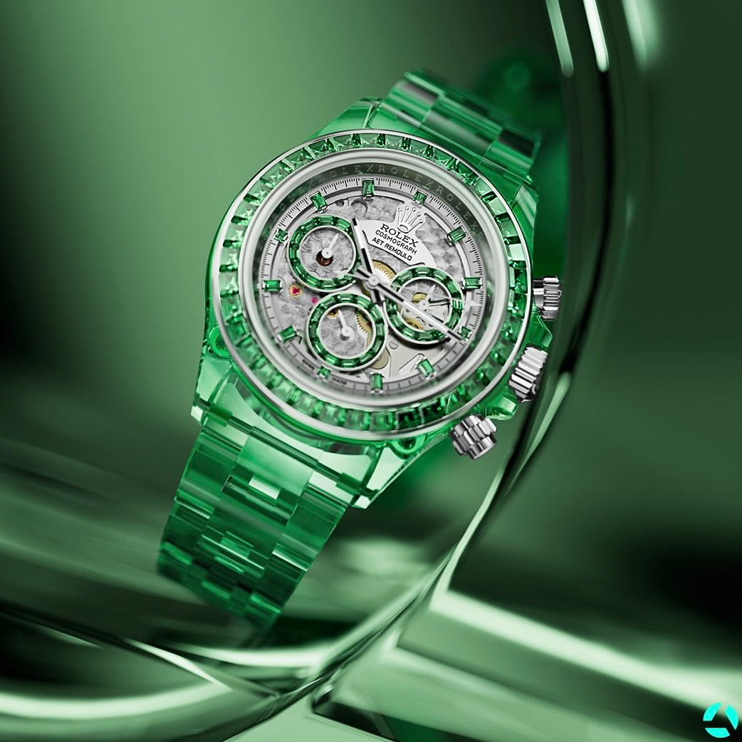 AET REMOULD Rolex Daytona GENESIS COLLECTION Gemstones Sapphire Watches 勞力士 地通拿 方鑽透明手錶 | WORLDTIMER