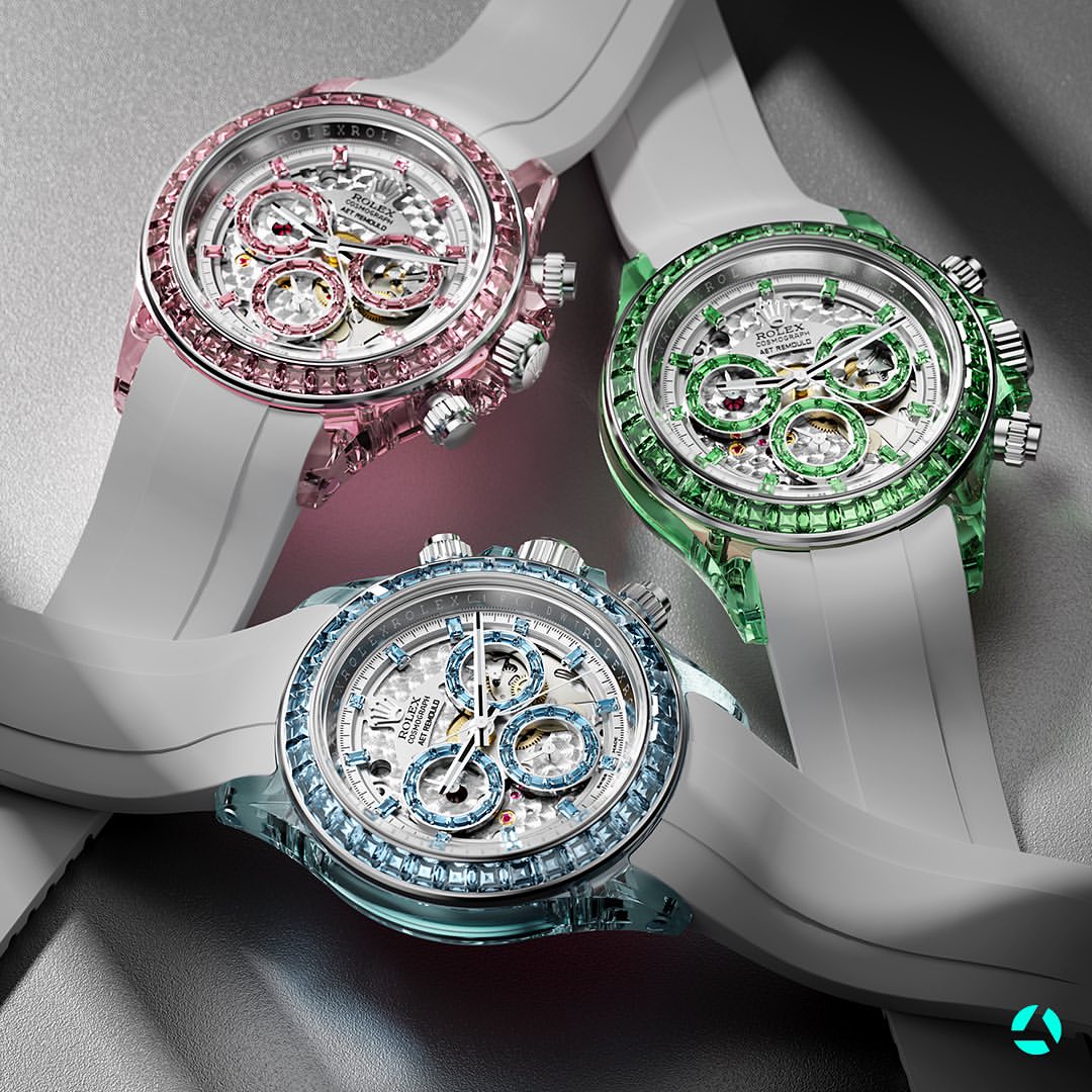 Rolex Daytona AET REMOULD GENESIS COLLECTION Gemstones Sapphire Watches 勞力士地通拿 方鑽透明手錶 | WORLDTIMER