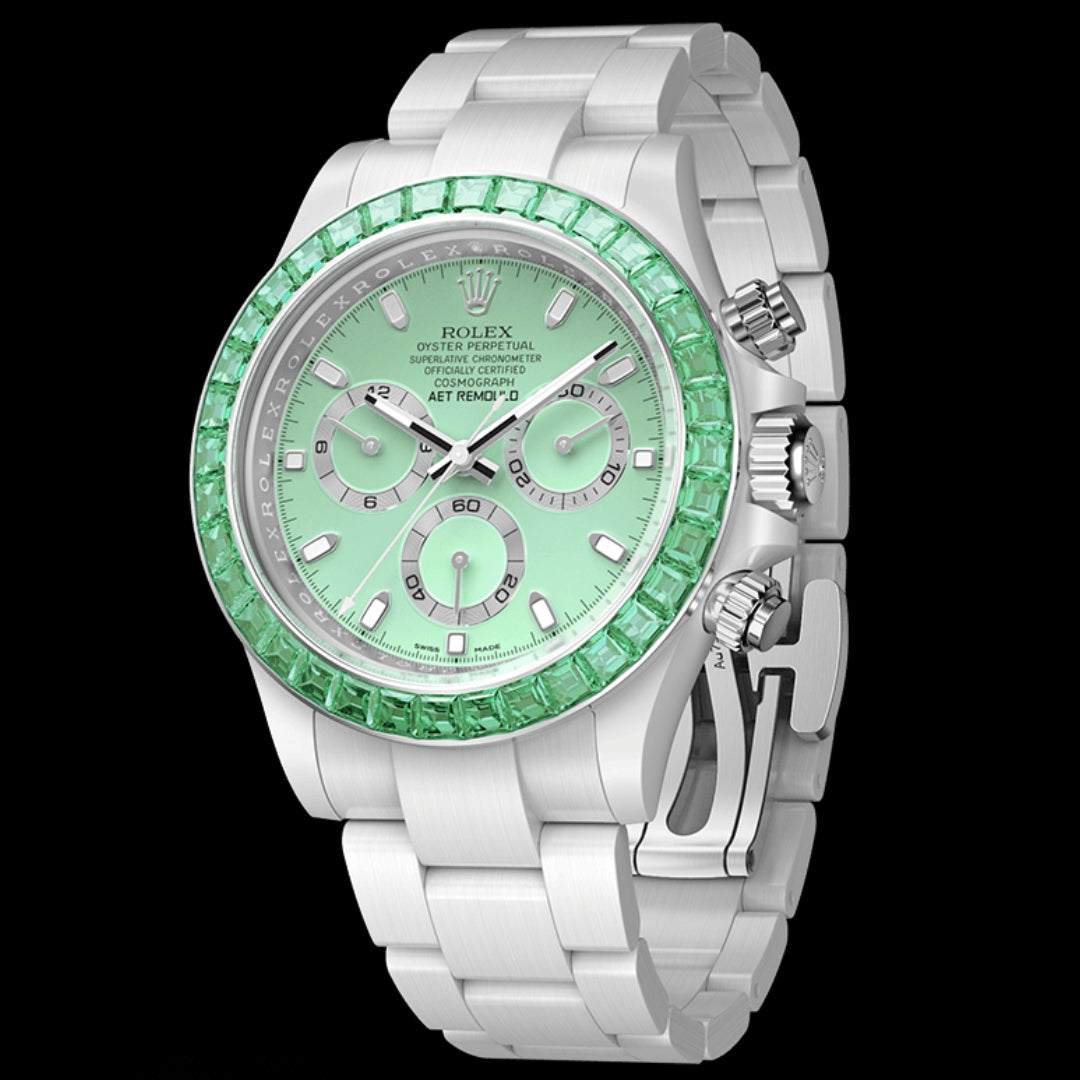 AET Remould Rolex Daytona GREEN GEMSTONE CERAMIC 勞力士地通拿  鑽石錶圈 | WORLDTIMER