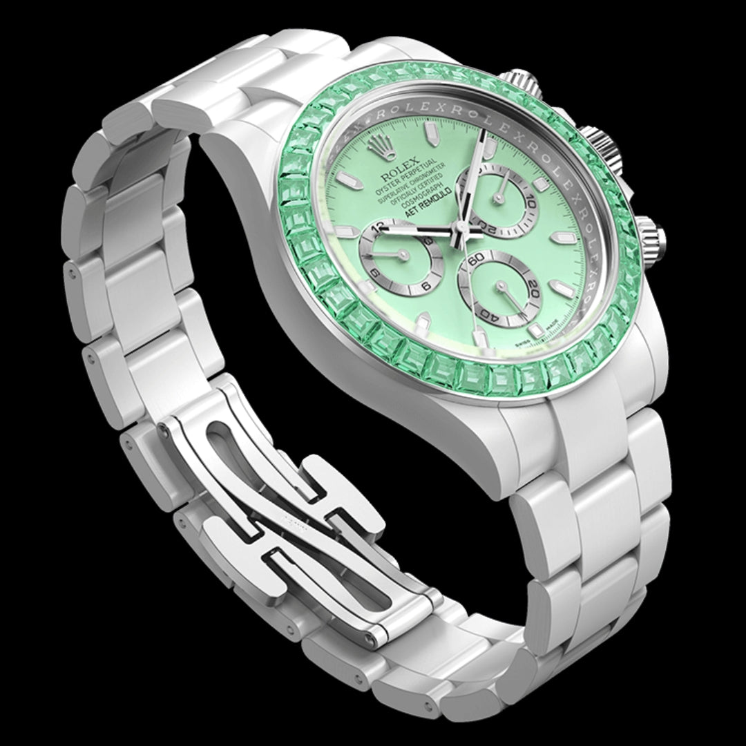 AET Remould Rolex Daytona GREEN GEMSTONE CERAMIC 勞力士地通拿  鑽石錶圈 | WORLDTIMER