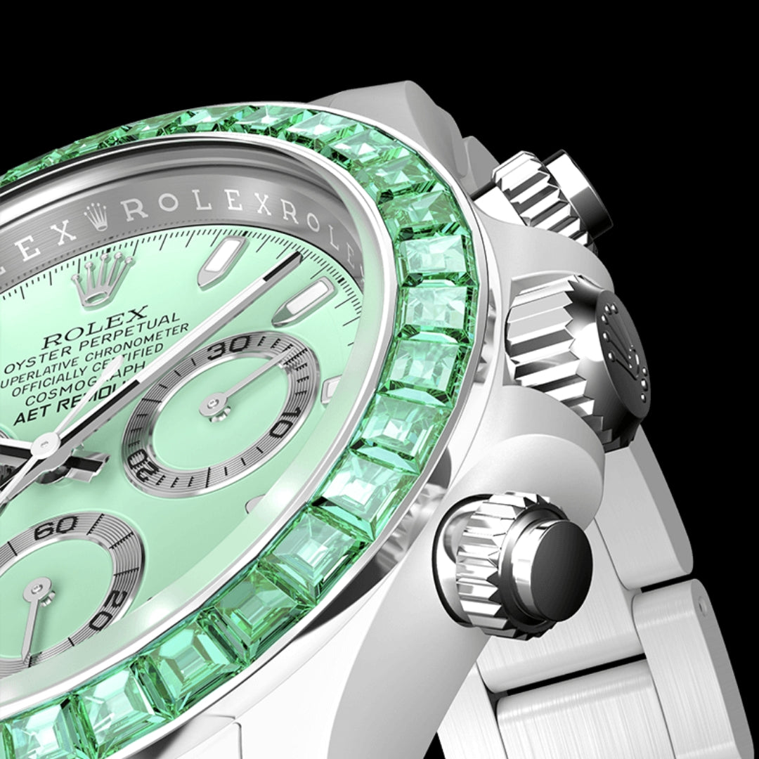 AET Remould Rolex Daytona GREEN GEMSTONE CERAMIC 勞力士地通拿  鑽石錶圈 | WORLDTIMER