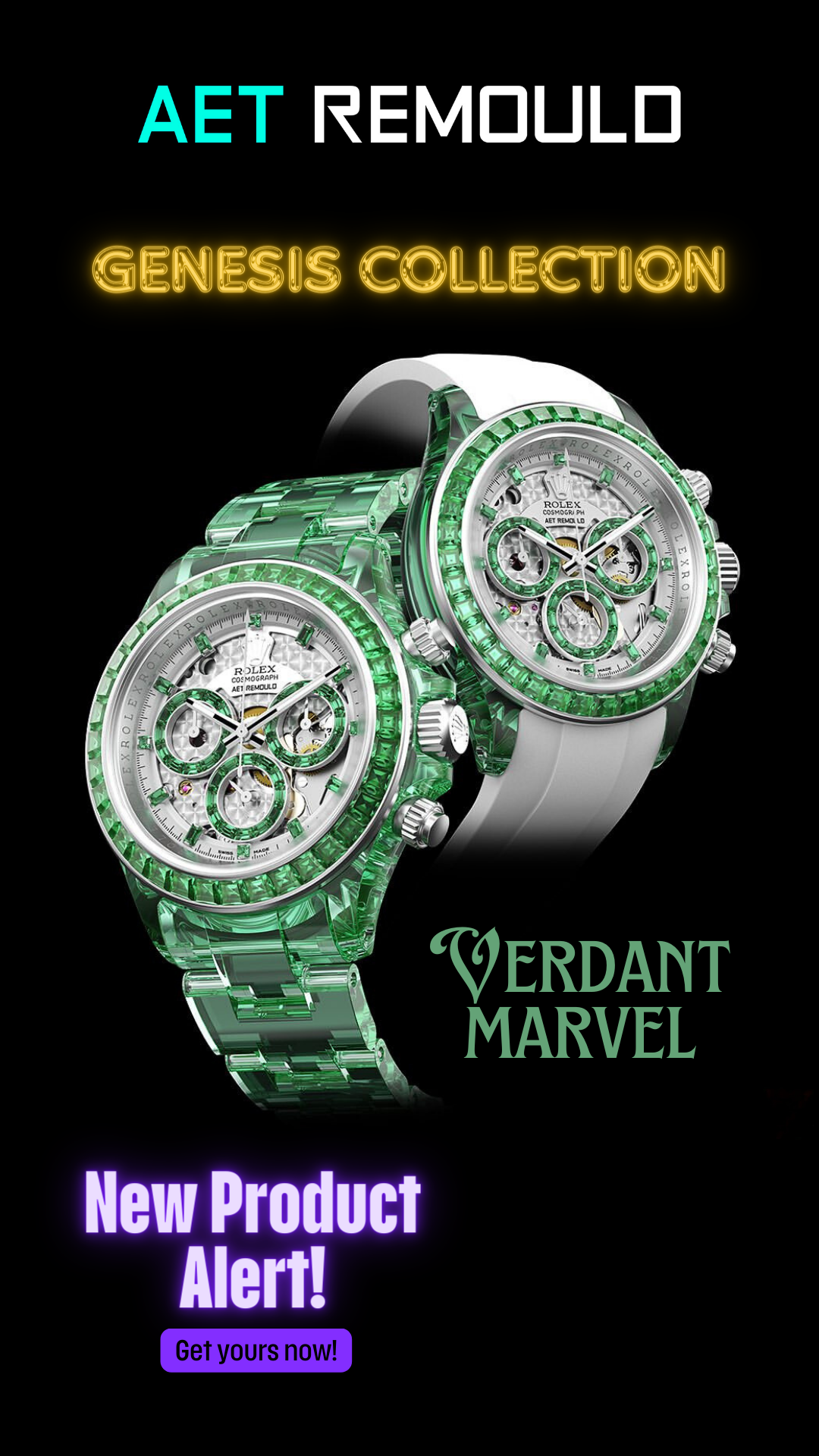 AET REMOULD Rolex Daytona GENESIS COLLECTION Gemstones Sapphire Watches 勞力士 地通拿 方鑽透明手錶 | WORLDTIMER