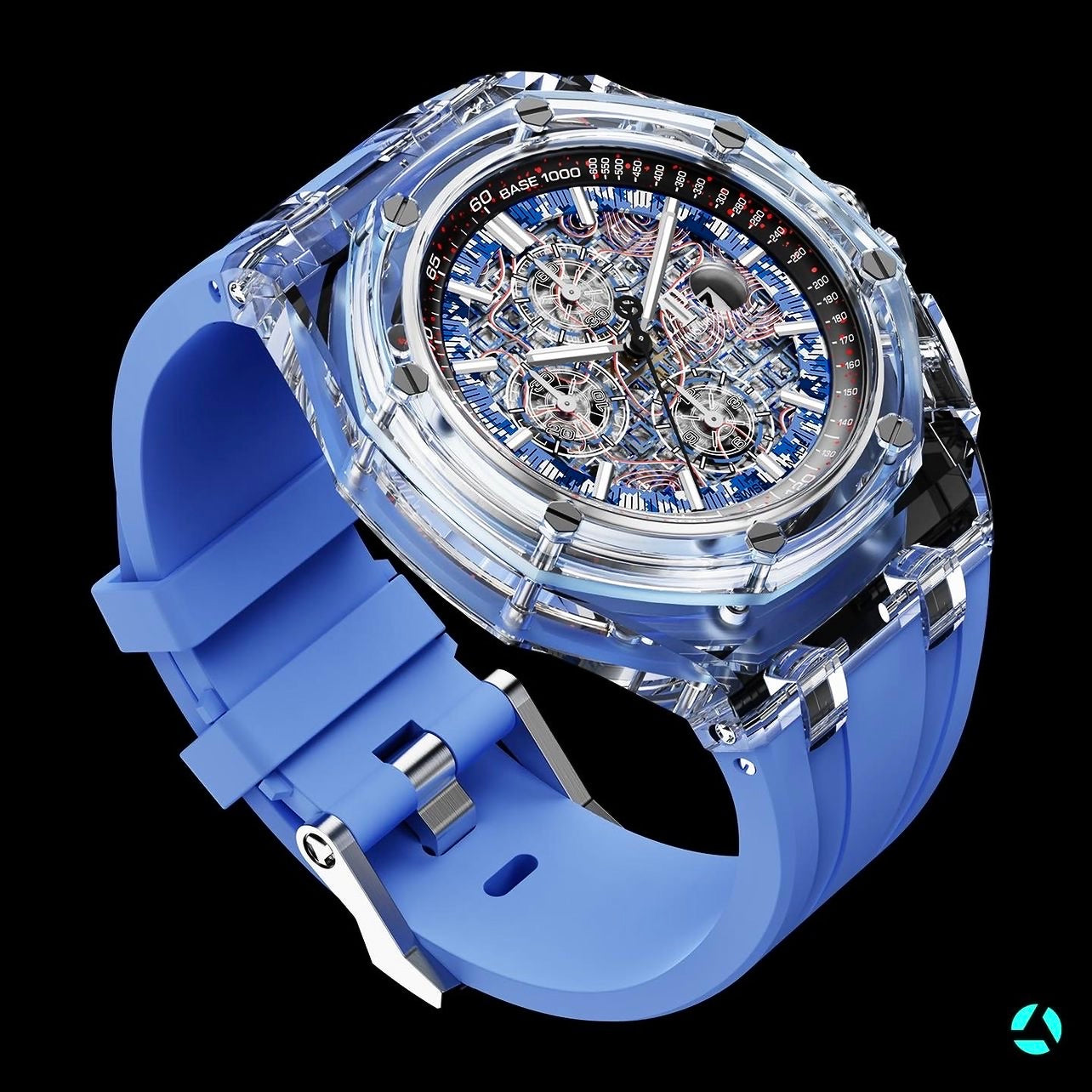 AET REMOULD 愛彼皇家橡樹離岸型 AZURE BLUE 藍寶石水晶透明手錶 | WORLDTIMER